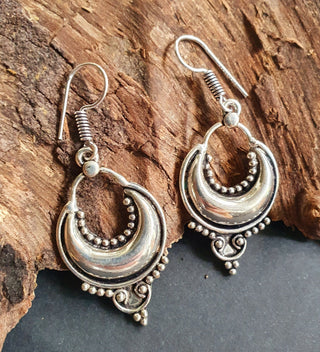 Ethnic Silver Dangle Earrings / Illuminati / Mandala / Geometric / Rustic / Hippie / Gypsy / Psy / Boho / Bohemian /