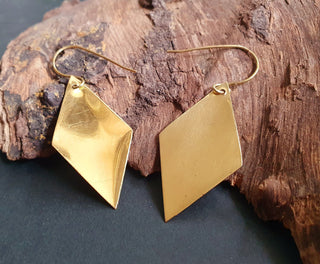 Chic Minimalist Brass Pendant Drop Earrings / Rectangle Ethnic Boho Classic Bohemian Chic Gypsy Spiral Hippie Festival Tribal style