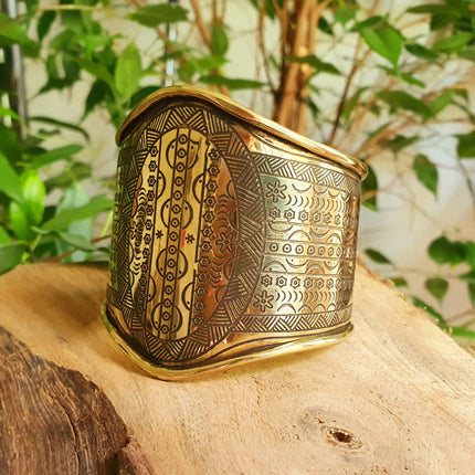 Aztec Brass Cuff Bracelet / Tribal / Inca / Mens / Unisex / Boho / Ethnic / Rustic / Bohemian / Hippie / Gypsy / Jewellery / Adjustable