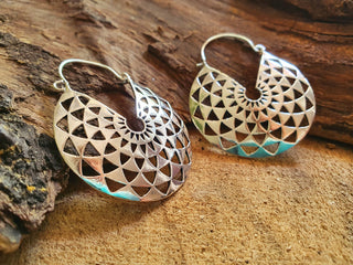 Aztec Hoops Inca Style Silver Earrings / Boho Jewellery / Bohemian