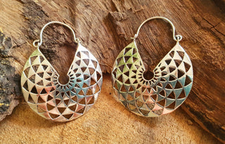 Aztec Hoops Inca Style Silver Earrings / Boho Jewellery / Bohemian