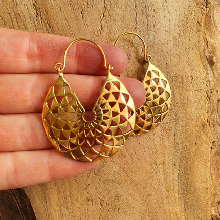 Aztec Hoops Inca Style Brass Earrings; Ethnic, Geometric, rustic, yoga, hippie, gypsy, pretty, psy, boho, bohemian, festival