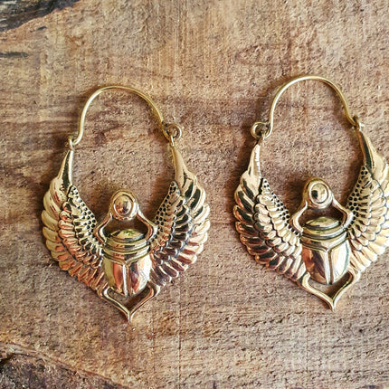 Scarab Brass Earrings Ancient Egypt ; Beetle Earrings ,Ethnic, Geometric, rustic, yoga, hippie, gypsy, pretty, psy, boho, bohemian, festival