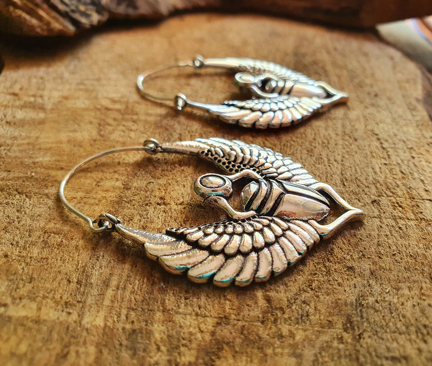 Scarab Silver Beetle Earrings Ancient Egypt ; Ethnic, Geometric, rustic, yoga, hippie, gypsy, pretty, psy, boho, bohemian, festival