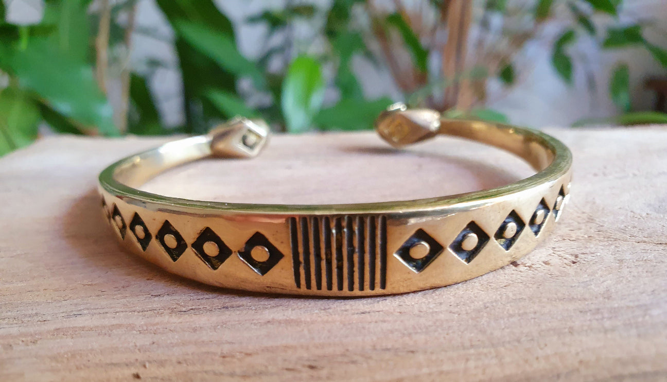 Aztec Brass Bracelet / Tuareg Jewelry / Cuff / Unisex / Boho / Ethnic / Rustic / Bohemian / Hippie / Gypsy / Geometric /