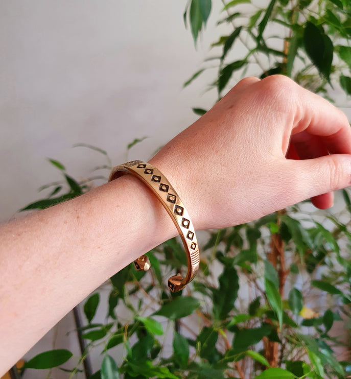 Aztec Brass Bracelet / Tuareg Jewelry / Cuff / Unisex / Boho / Ethnic / Rustic / Bohemian / Hippie / Gypsy / Geometric /