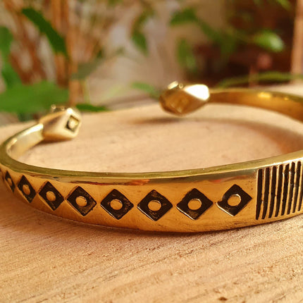 Aztec Brass Bracelet / Tuareg Jewelry / Cuff / Unisex / Boho / Ethnic / Rustic / Bohemian / Hippie / Gypsy / Geometric /