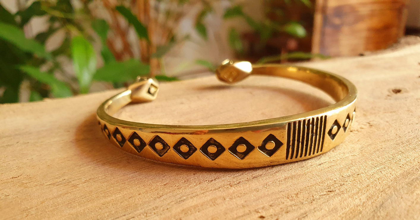 Aztec Brass Bracelet / Tuareg Jewelry / Cuff / Unisex / Boho / Ethnic / Rustic / Bohemian / Hippie / Gypsy / Geometric /