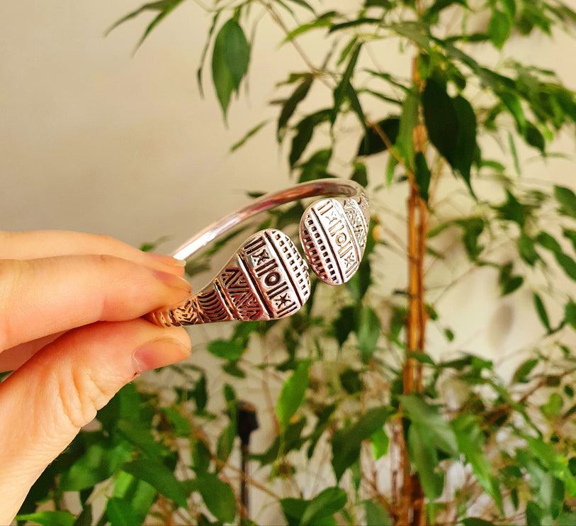 Silver Aztec Bracelet / Bangle / Cuff / Unisex / Boho / Ethnic / Rustic / Bohemian / Hippie / Gypsy / Geometric /