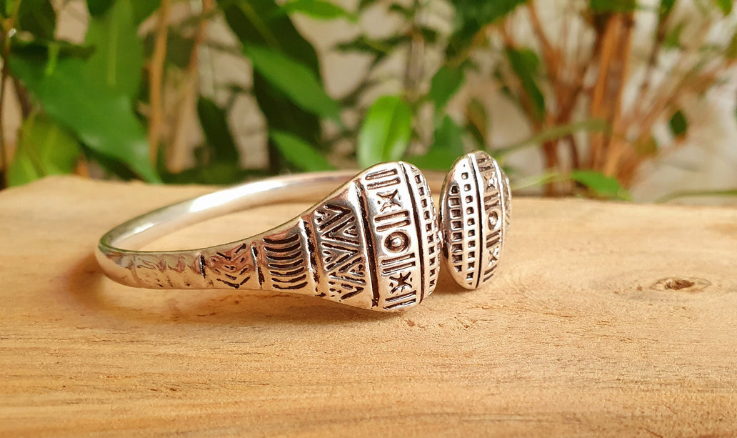 Silver Aztec Bracelet / Bangle / Cuff / Unisex / Boho / Ethnic / Rustic / Bohemian / Hippie / Gypsy / Geometric /