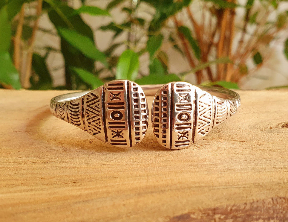 Silver Aztec Bracelet / Bangle / Cuff / Unisex / Boho / Ethnic / Rustic / Bohemian / Hippie / Gypsy / Geometric /