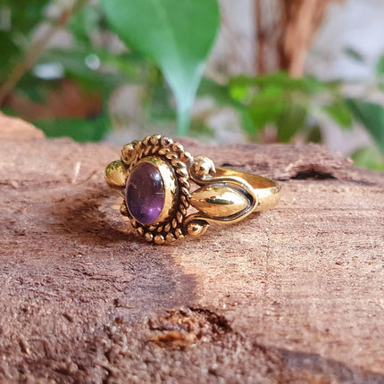 Ethnic style Brass & Amethyst Ring / Moon / Boho / Bohemian / Psy / Rustic / Tribal / Gypsy / Festival / Healing / Festival