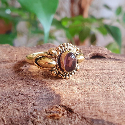 Ethnic style Brass & Amethyst Ring / Moon / Boho / Bohemian / Psy / Rustic / Tribal / Gypsy / Festival / Healing / Festival