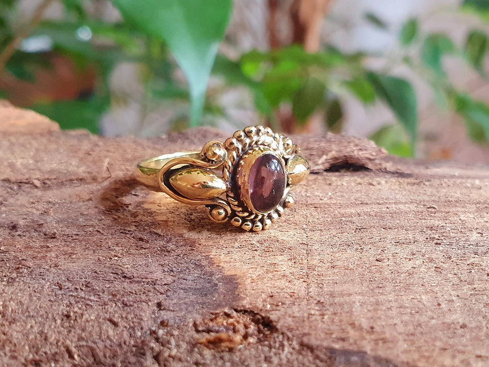 Ethnic style Brass & Amethyst Ring / Moon / Boho / Bohemian / Psy / Rustic / Tribal / Gypsy / Festival / Healing / Festival