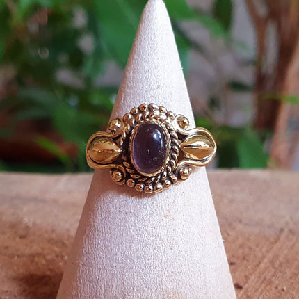 Ethnic style Brass & Amethyst Ring / Moon / Boho / Bohemian / Psy / Rustic / Tribal / Gypsy / Festival / Healing / Festival