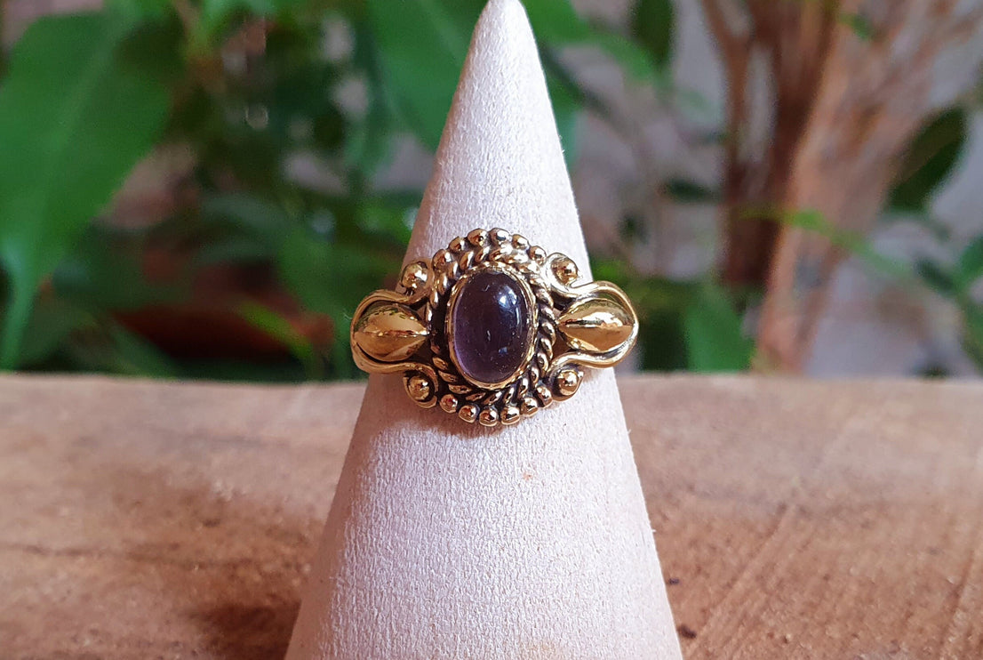 Ethnic style Brass & Amethyst Ring / Moon / Boho / Bohemian / Psy / Rustic / Tribal / Gypsy / Festival / Healing / Festival