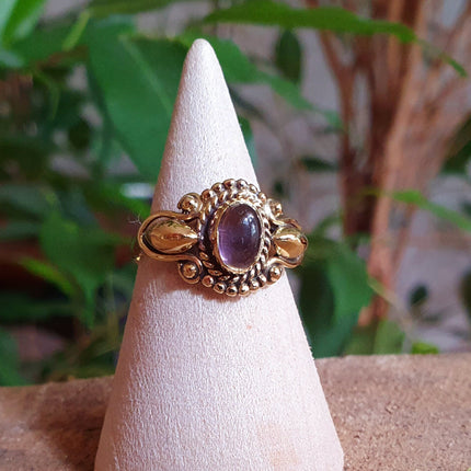 Ethnic style Brass & Amethyst Ring / Moon / Boho / Bohemian / Psy / Rustic / Tribal / Gypsy / Festival / Healing / Festival