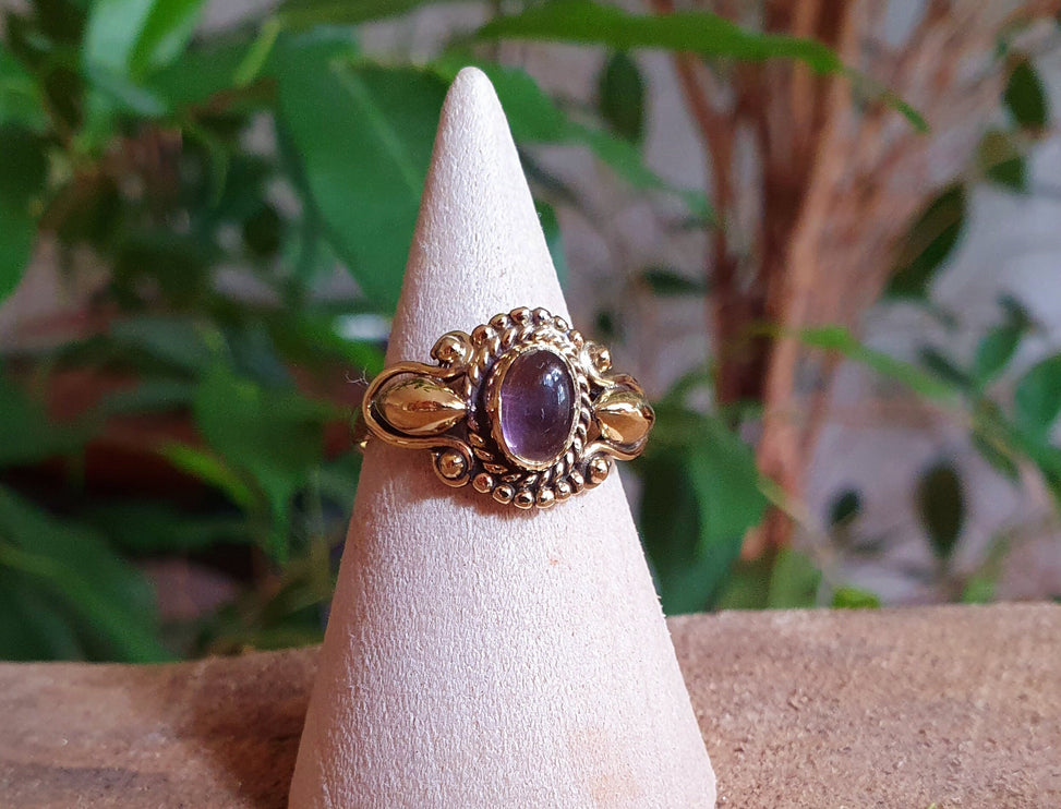 Ethnic style Brass & Amethyst Ring / Moon / Boho / Bohemian / Psy / Rustic / Tribal / Gypsy / Festival / Healing / Festival