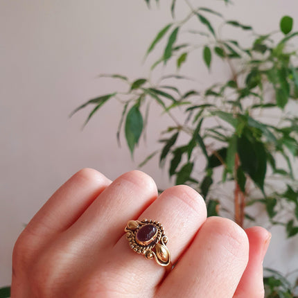 Ethnic style Brass & Amethyst Ring / Moon / Boho / Bohemian / Psy / Rustic / Tribal / Gypsy / Festival / Healing / Festival