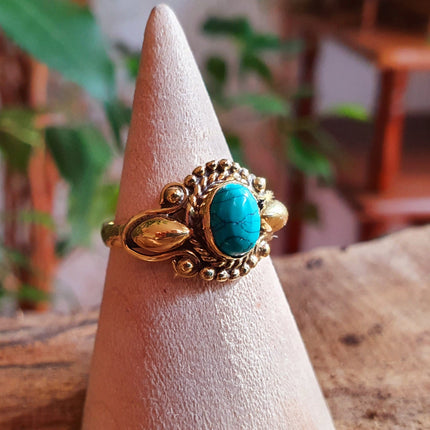 Boho Turquoise Brass Ring / Ethnic / Rustic / Festival / Tribal / Blue / Hippie / Gypsy / Psy / Stone / Healing