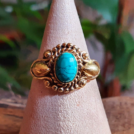 Boho Turquoise Brass Ring / Ethnic / Rustic / Festival / Tribal / Blue / Hippie / Gypsy / Psy / Stone / Healing