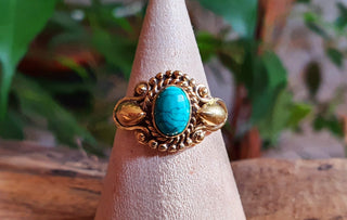 Boho Turquoise Brass Ring / Ethnic / Rustic / Festival / Tribal / Blue / Hippie / Gypsy / Psy / Stone / Healing