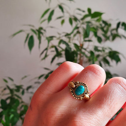 Boho Turquoise Brass Ring / Ethnic / Rustic / Festival / Tribal / Blue / Hippie / Gypsy / Psy / Stone / Healing