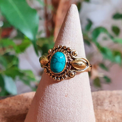 Boho Turquoise Brass Ring / Ethnic / Rustic / Festival / Tribal / Blue / Hippie / Gypsy / Psy / Stone / Healing