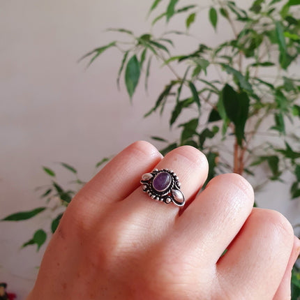 Ethnic style Silver & Amethyst Ring / Moon / Boho / Bohemian / Psy / Rustic / Tribal / Gypsy / Festival / Healing / Festival