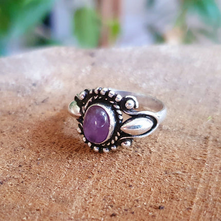 Ethnic style Silver & Amethyst Ring / Moon / Boho / Bohemian / Psy / Rustic / Tribal / Gypsy / Festival / Healing / Festival