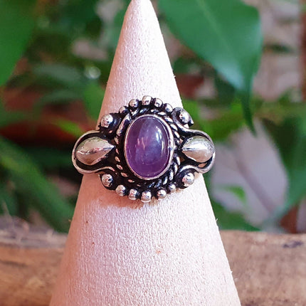 Ethnic style Silver & Amethyst Ring / Moon / Boho / Bohemian / Psy / Rustic / Tribal / Gypsy / Festival / Healing / Festival