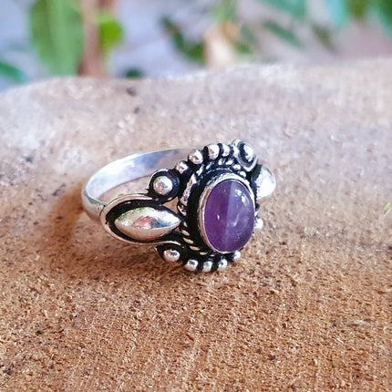 Ethnic style Silver & Amethyst Ring / Moon / Boho / Bohemian / Psy / Rustic / Tribal / Gypsy / Festival / Healing / Festival