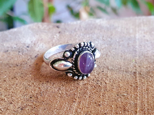 Ethnic style Silver & Amethyst Ring / Moon / Boho / Bohemian / Psy / Rustic / Tribal / Gypsy / Festival / Healing / Festival