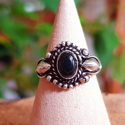 Boho Indian Black Onyx Silver Ring / Ethnic / Rustic / Festival / Tribal / Black / Hippie / Gypsy / Psy / Stone / Healing / Adjustable