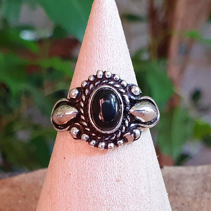 Boho Indian Black Onyx Silver Ring / Ethnic / Rustic / Festival / Tribal / Black / Hippie / Gypsy / Psy / Stone / Healing / Adjustable