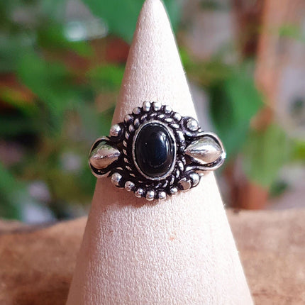 Boho Indian Black Onyx Silver Ring / Ethnic / Rustic / Festival / Tribal / Black / Hippie / Gypsy / Psy / Stone / Healing / Adjustable