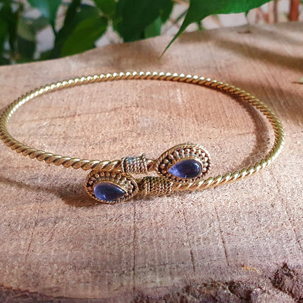 Arm Bracelet Brass & Amethyst / Tribal / Spiral / Boho / Bangle/ Ethnic / Rustic / Bohemian / Hippie / Gypsy / Psy / Adjustable