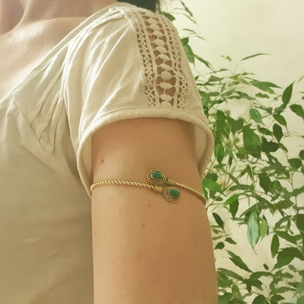 Golden Arm Bracelet Brass & Labradorite / Tribal / Spiral / Boho / Bangle/ Ethnic / Rustic / Bohemian / Hippie / Gypsy / Psy / Adjustable