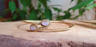 Arm Bracelet Brass & Rose Quartz / Tribal / Spiral / Boho / Bangle/ Ethnic / Rustic / Bohemian / Hippie / Gypsy / Psy / Adjustable 