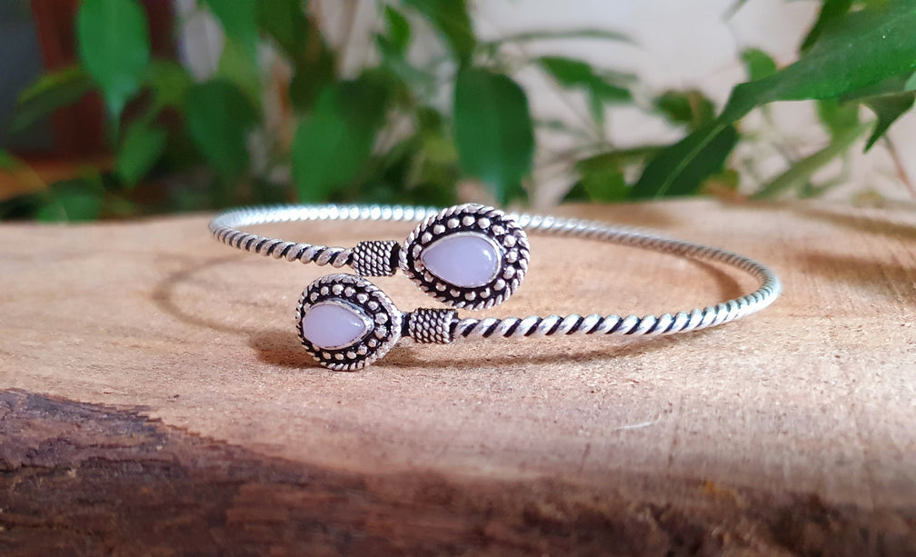 Silver Arm Bracelet Brass & Rose Quartz / Tribal / Spiral / Boho / Bangle/ Ethnic / Rustic / Bohemian / Hippie / Gypsy / Psy / Adjustable
