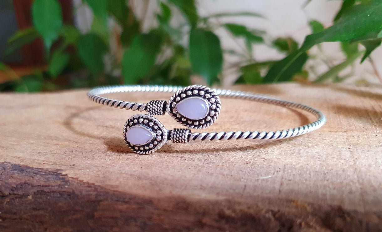 Silver Arm Bracelet Brass & Rose Quartz / Tribal / Spiral / Boho / Bangle/ Ethnic / Rustic / Bohemian / Hippie / Gypsy / Psy / Adjustable