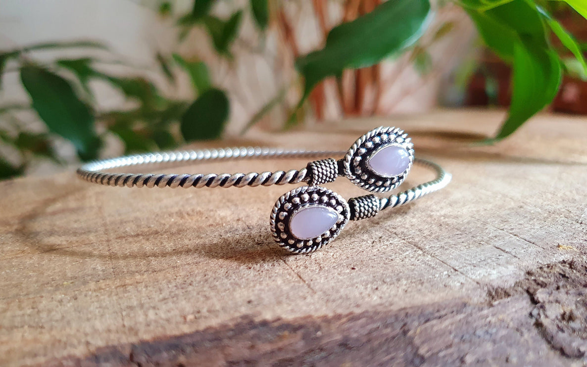 Silver Arm Bracelet Brass & Rose Quartz / Tribal / Spiral / Boho / Bangle/ Ethnic / Rustic / Bohemian / Hippie / Gypsy / Psy / Adjustable