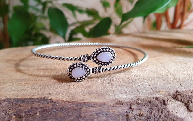 Silver Arm Bracelet Brass & Rose Quartz / Tribal / Spiral / Boho / Bangle/ Ethnic / Rustic / Bohemian / Hippie / Gypsy / Psy / Adjustable