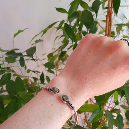 Bali Boho Silver Bracelet / Labradorite / Bangle / Ethnic / Rustic / Bohemian / Hippie / Gypsy / Psy / Adjustable