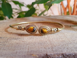 Bali Boho Brass Bracelet / Tiger Eye / Bangle / Ethnic / Rustic / Bohemian / Hippie / Gypsy / Psy / Adjustable