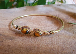 Bali Boho Brass Bracelet / Tiger Eye / Bangle / Ethnic / Rustic / Bohemian / Hippie / Gypsy / Psy / Adjustable