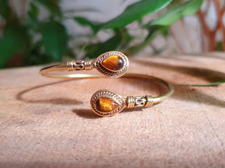 Bali Boho Brass Bracelet / Tiger Eye / Bangle / Ethnic / Rustic / Bohemian / Hippie / Gypsy / Psy / Adjustable