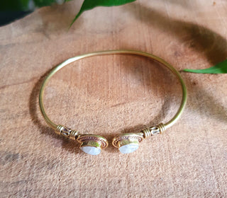Bali Boho Brass Bracelet / Moonstone / Bangle / Ethnic / Rustic / Bohemian / Hippie / Gypsy / Psy / Adjustable