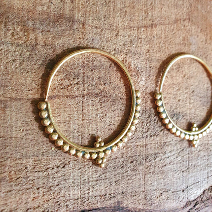 Tribal Brass Hoop Earrings; Ethnic, Geometric, Rustic, Yoga, Hippie, Gypsy, Pretty, Psy, Boho, Bohemian, Festival