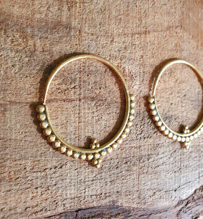 Tribal Brass Hoop Earrings; Ethnic, Geometric, Rustic, Yoga, Hippie, Gypsy, Pretty, Psy, Boho, Bohemian, Festival